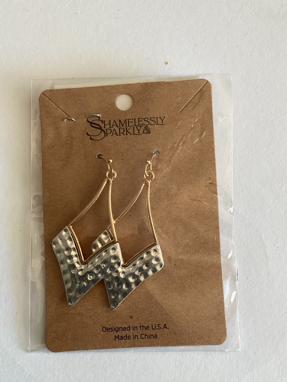 Gold & Silver‎ Hammered Chevron Drop Earrings